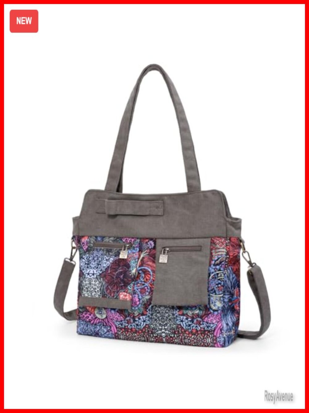 Boho Canvas Tote Bag Women Floral Hand-Drawn Print Shoulder Bag